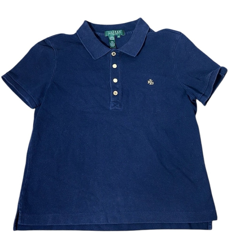 Lauren Ralph Lauren Short Sleeve Polo Gold Buttons Size Petite Large‎